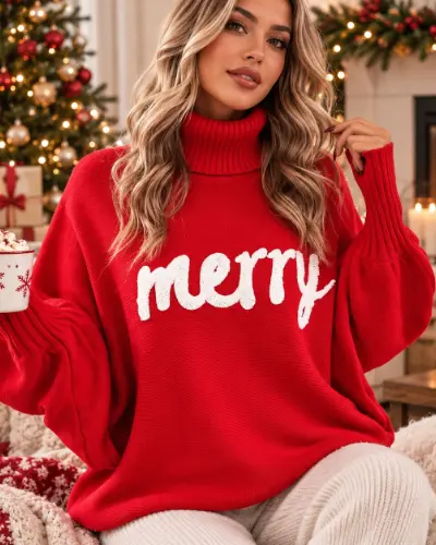 Pull de Noel Rouge Femme Merry